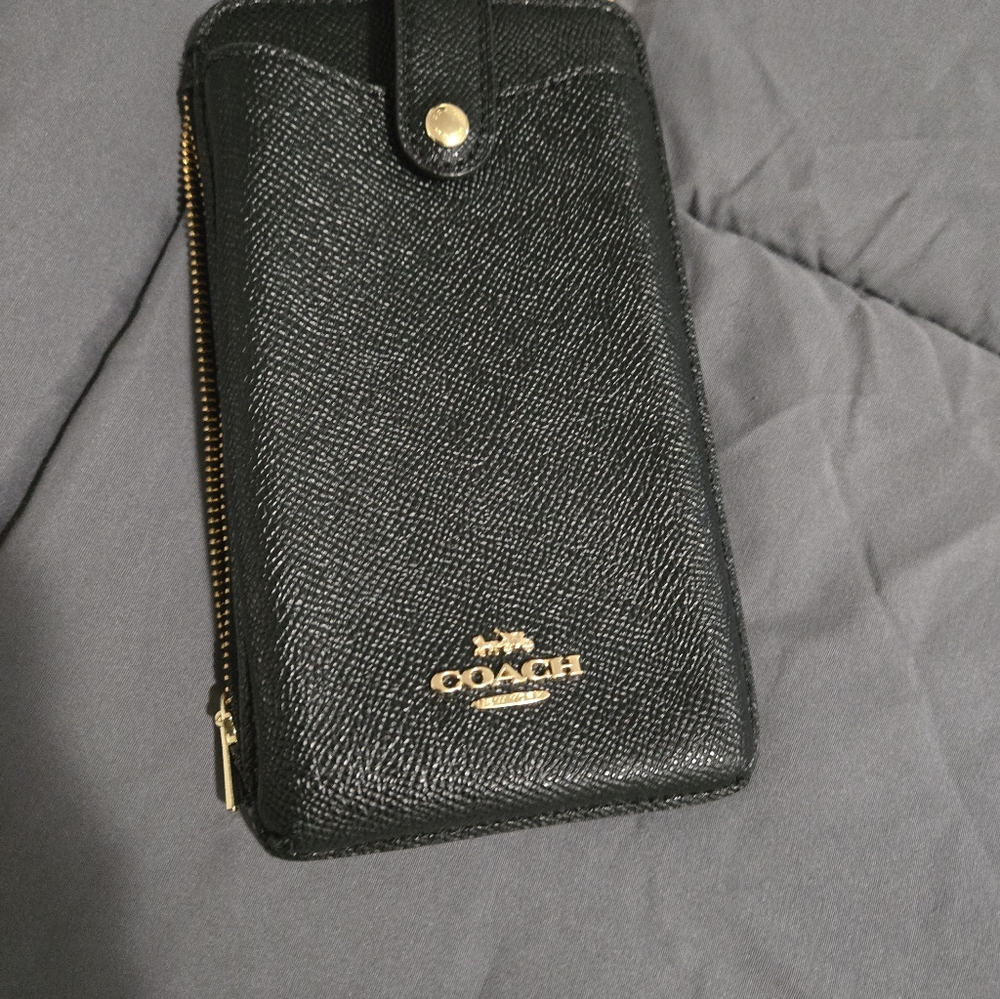 Coach Black Zip-Around Wallet with Gold Details
